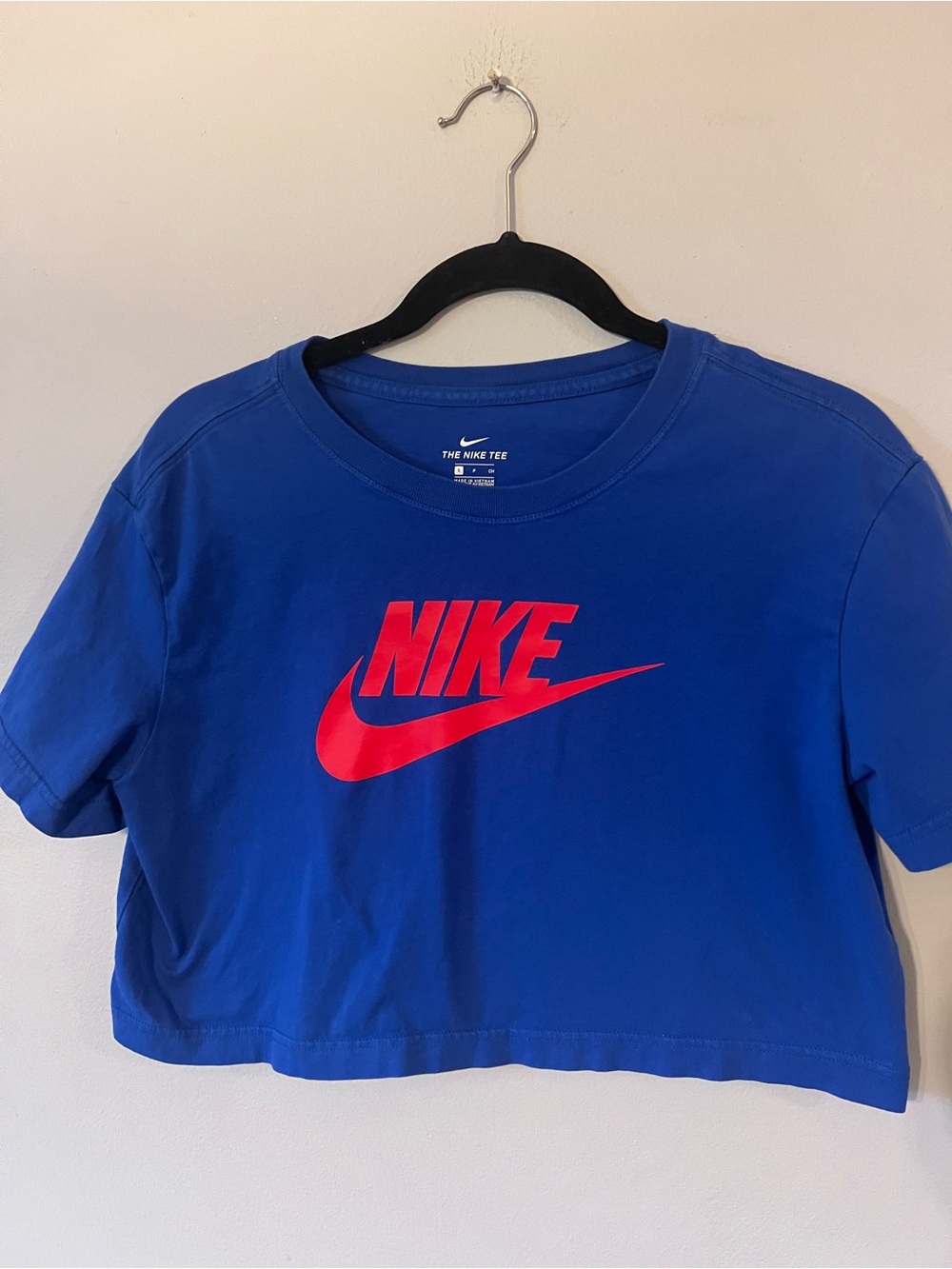 Nike Blue Cropped Tee with Red Logo